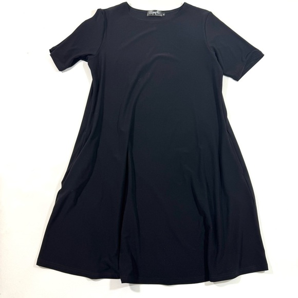 Sympli Short Sleeve Trapeze Dress Black Size 8 Pockets - Picture 1 of 6
